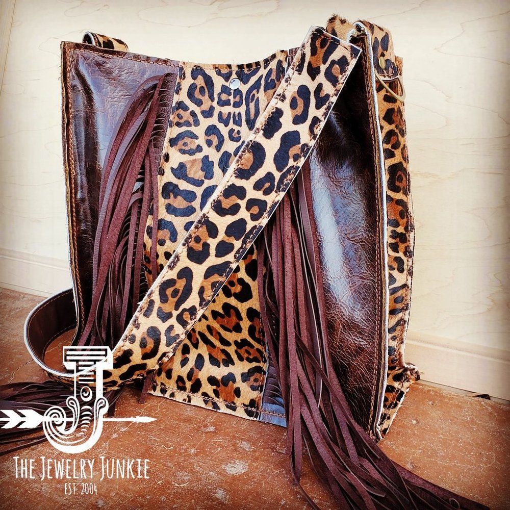 Hair on Hide Box Handbag w/ Leopard Accents 504h